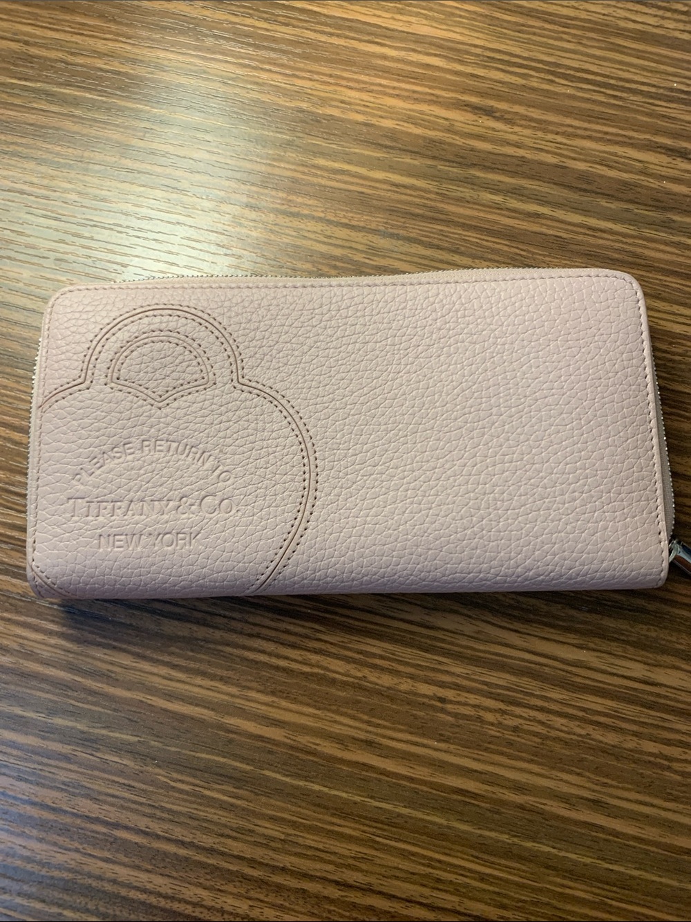 Tiffany & Co. Blush Pink Pebbled Leather Zip Wallet